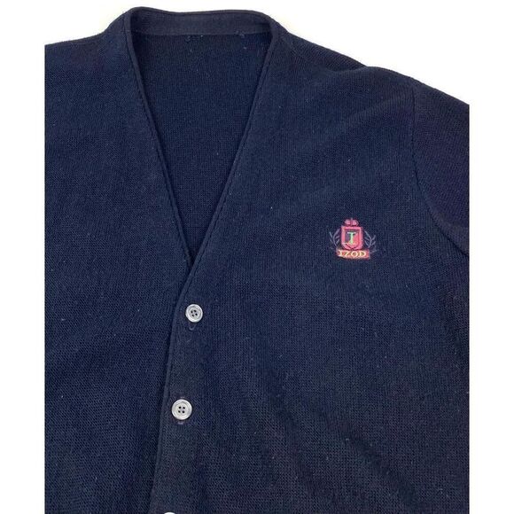 Vintage Izod Cardigan Sweater Mens Size Medium Navy Blue Grandpa Casual AB0034 - Picture 6 of 9